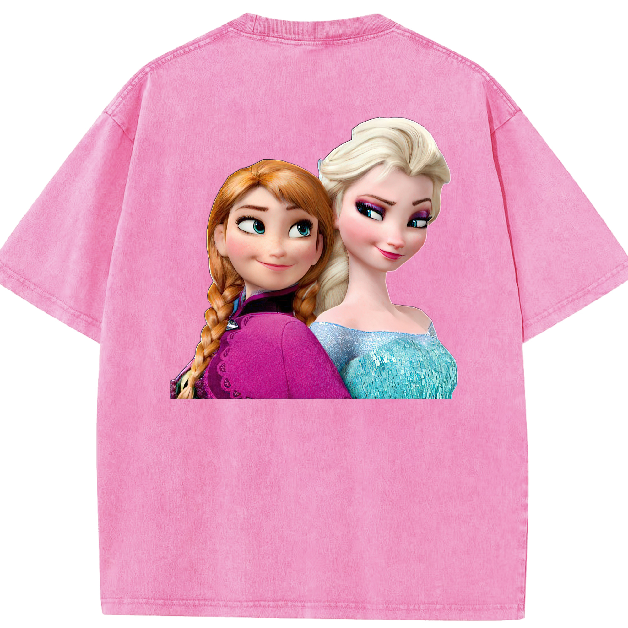 （画像用） アナと雪の女王 アンナ エルサ Frozen Anna Elsa 綿100% ヴィンテージ風 半袖Tシャツ（背面プリント）
